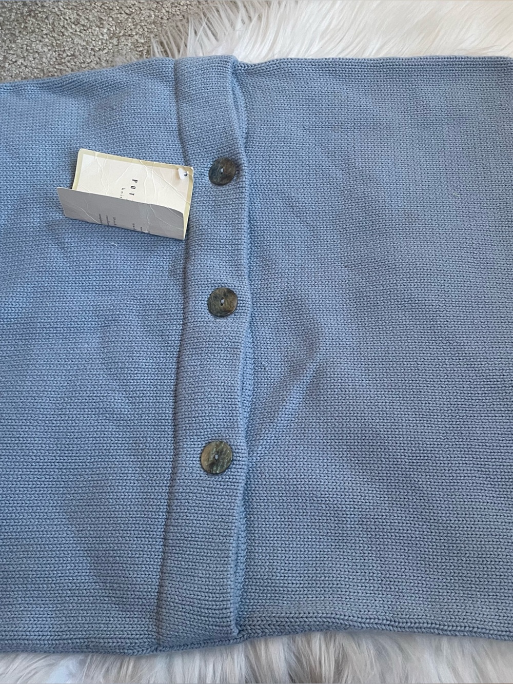 NWT Pottery Barn 100% Cotton Button Knit Light Blue Pillow Cover